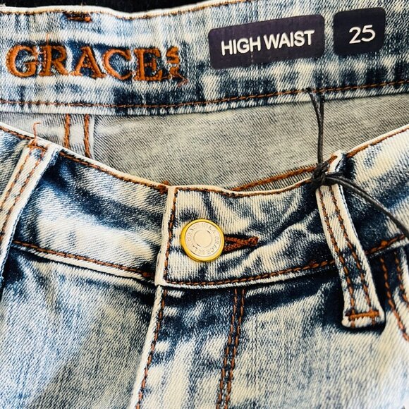 NWT Grace in LA Women's High Waist Side Stripe Blue Skinny Denim Jeans Size 25 - Picture 10 of 11